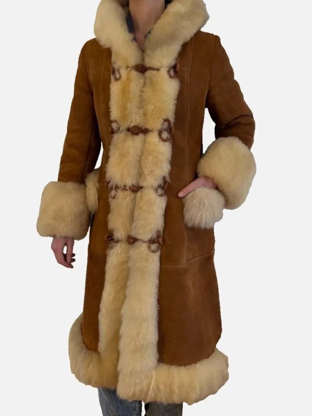Shearling Leather Vintage Fur Penny Lane Long Suede Sheepskin Princess Maxi Coat - Picture 6 of 10